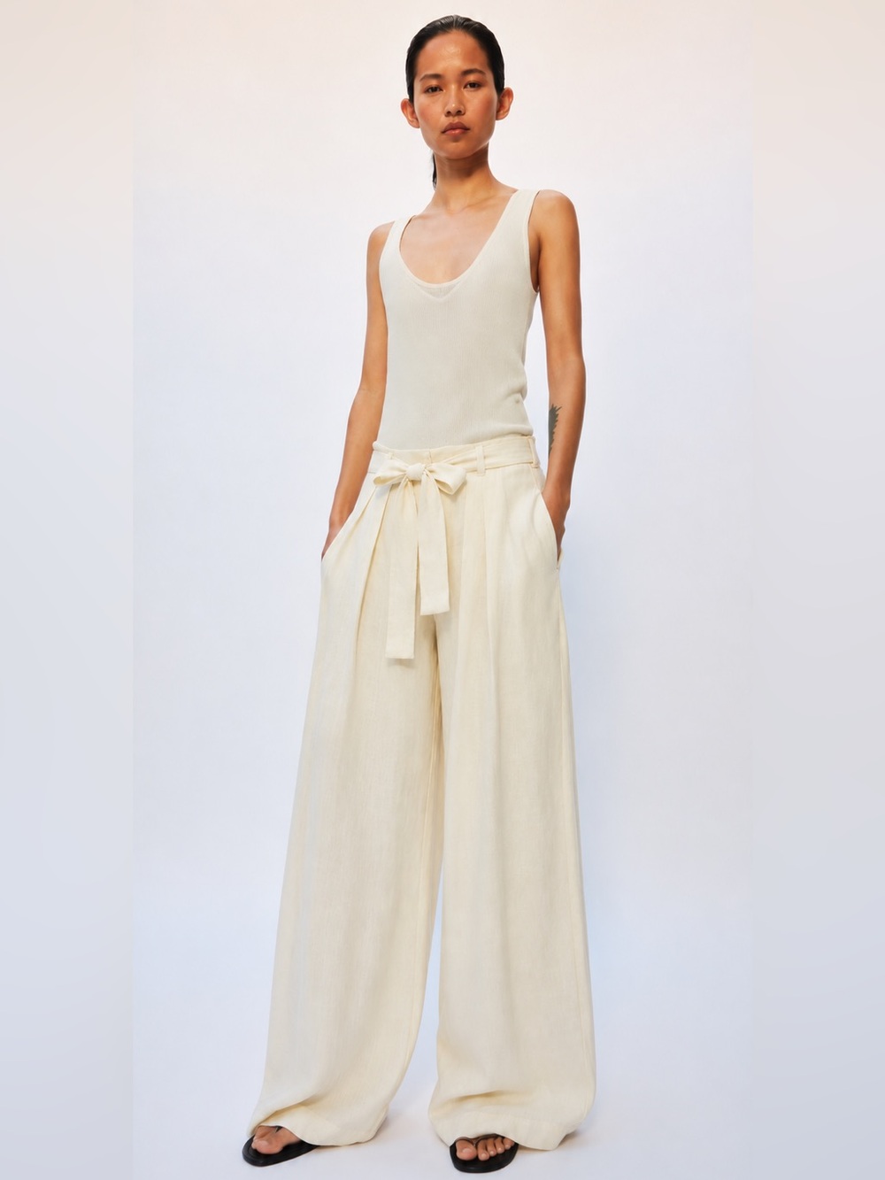NWOT Rails Jess Pants Cream Linen Wide Leg with Deep Side Pockets Size Small